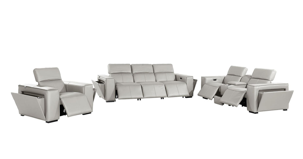 1224 Divanitalia 7-Piece Modular Power Reclining Sofa, Loveseat & Chair Set in Top Grain Italian Leather with 6 Power Recliners & Power Headrests - Light Grey - SKU 1224-LT-GREY-7.6-HT-3PC - view 4
