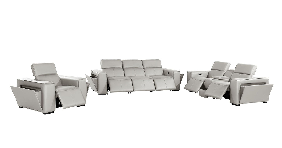 1224 Divanitalia 7-Piece Modular Power Reclining Sofa, Loveseat & Chair Set in Top Grain Italian Leather with 6 Power Recliners & Power Headrests - Light Grey - SKU 1224-LT-GREY-7.6-HT-3PC - view 4