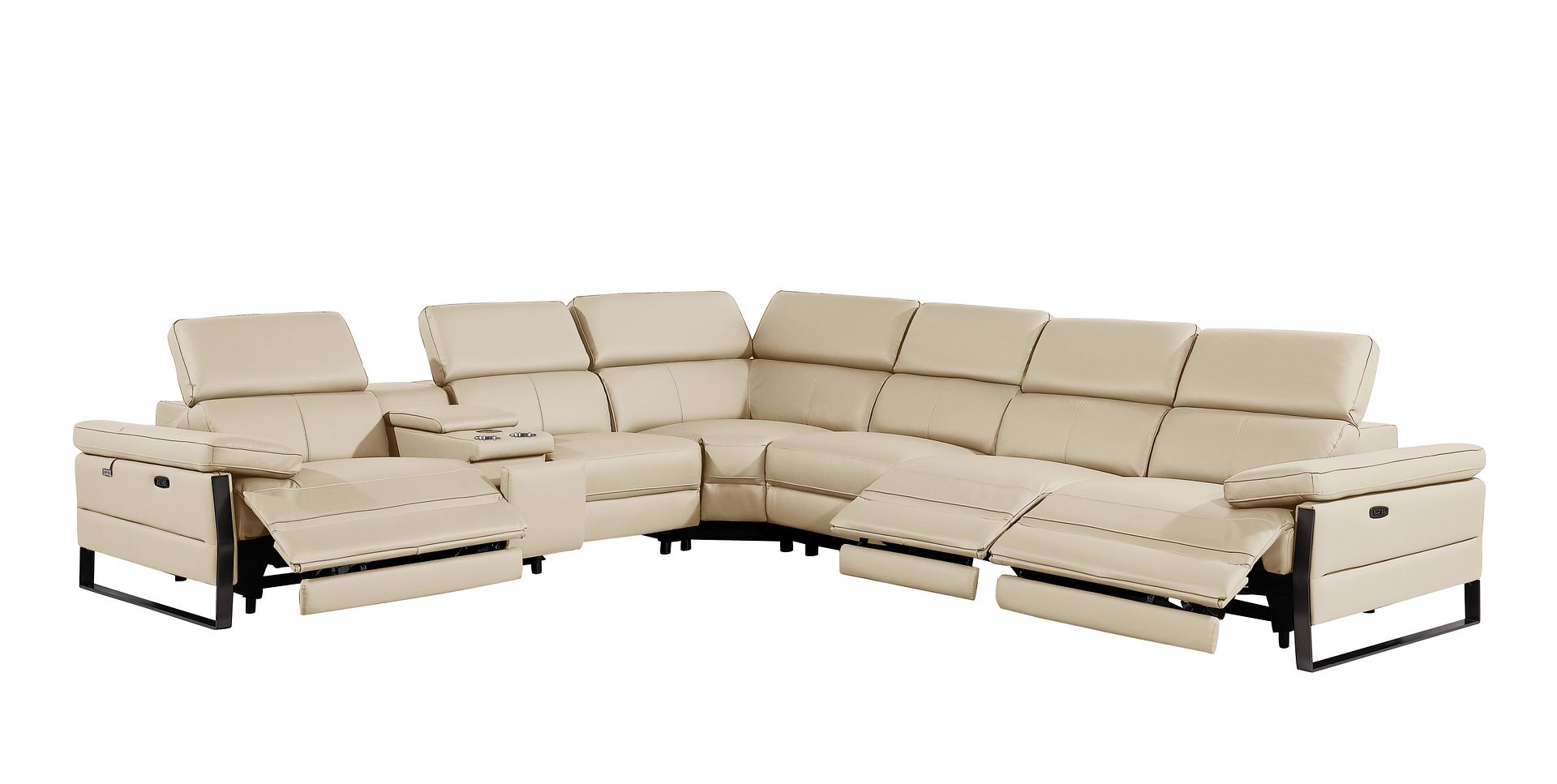 1246 Divanitalia 7-Piece L-Shaped Modular Power Reclining Sectional Sofa with 3 Power Recliners and Power Headrests - Top Grain Italian Leather