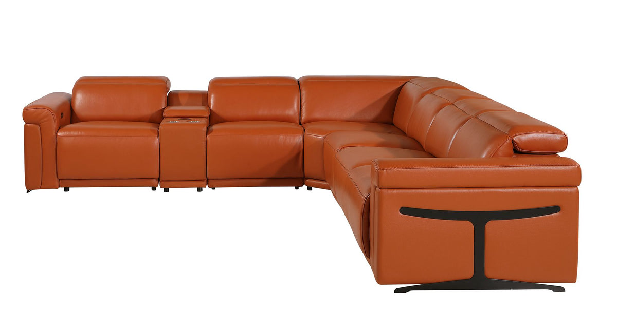 1126 Divanitalia 7-Piece L-Shaped Sectional Sofa in Top Grain Italian Leather with 4 Power Recliners & Power Headrests - Camel - SKU 1126-CAMEL-SEC-7PC-4PWR-SECTIONAL - GROUP - view 5