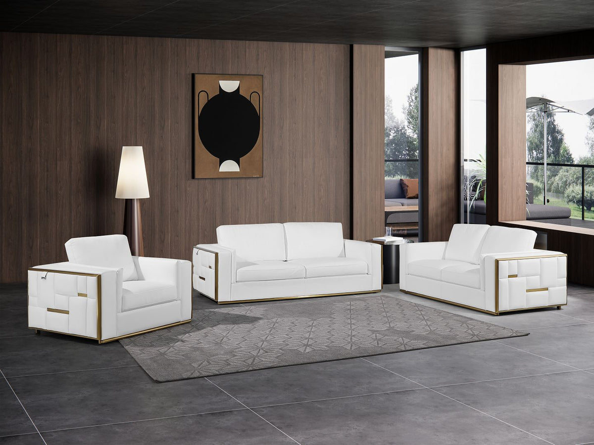 1130 Divanitalia 3-Piece Sofa Set in Top-grain Italian Leather - White - SKU 1130-WHITE-3PC