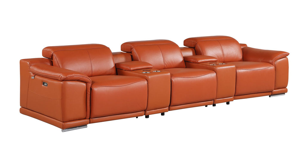 9762 Divanitalia 5-Piece Modular Power Reclining Sofa and Loveseat Set with 3 Power Recliners in Top Grain Italian Leather