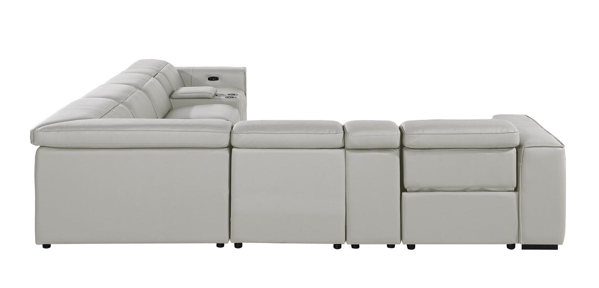 1224 Divanitalia 8-Piece L-Shaped Sectional Sofa in Top Grain Italian Leather with 3 Power Recliners & Power Headrests - Light Grey - SKU 1224-LT-GREY-8PC-3PWR-SECTIONAL - view 6