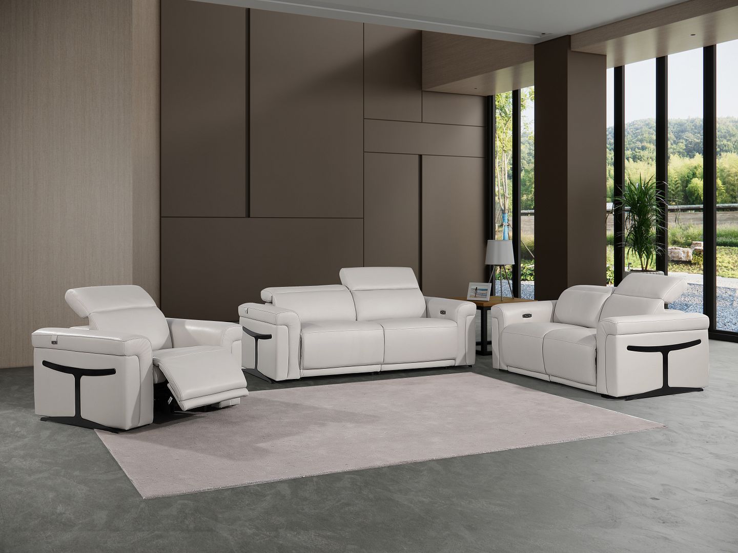 1126 Divanitalia Power Reclining Sofa, Loveseat & Chair Set in Top Grain Italian Leather with 5 Power Recliners & Power Headrests - Dark Grey
