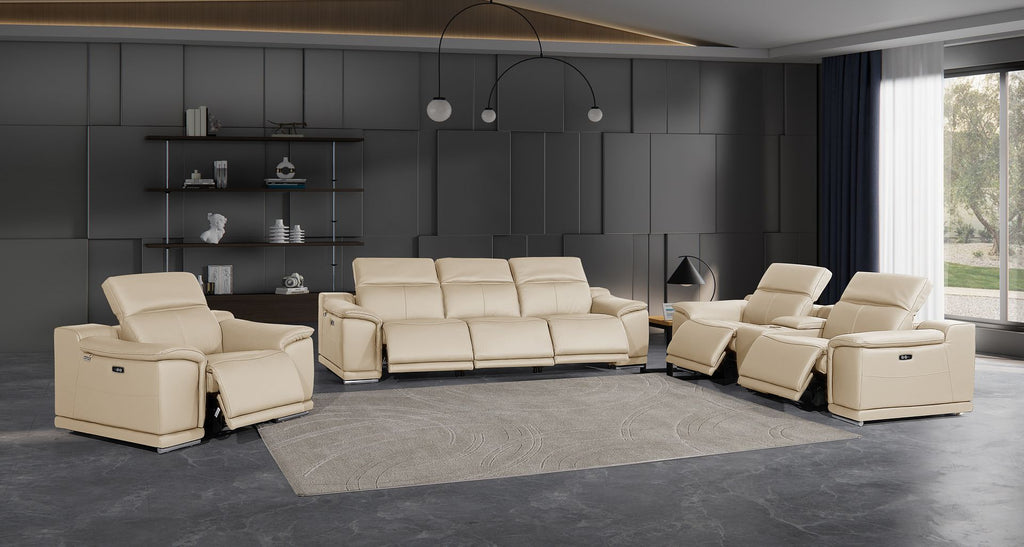 9762 Divanitalia 7-Piece Modular Power Reclining Sofa, Loveseat and Chair Set with 6 Power Recliners in Top Grain Italian Leather - Beige - SKU 9762-BEIGE-7.6-HT-3PC - view 2