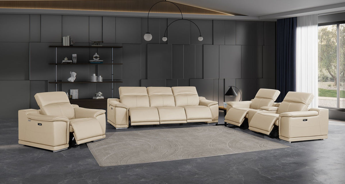 9762 Divanitalia 7-Piece Modular Power Reclining Sofa, Loveseat and Chair Set with 6 Power Recliners in Top Grain Italian Leather - Beige - SKU 9762-BEIGE-7.6-HT-3PC - view 2