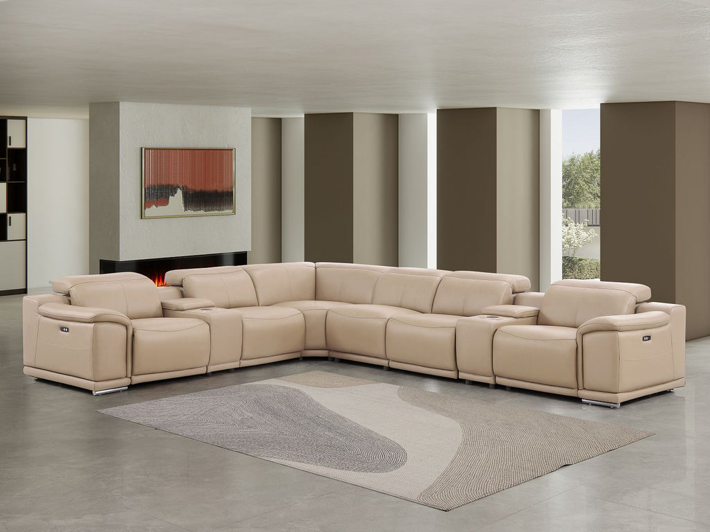2679 8-Piece L-Shaped Power Reclining Sectional Sofa in Genuine Leather - 4 Recliners - Beige