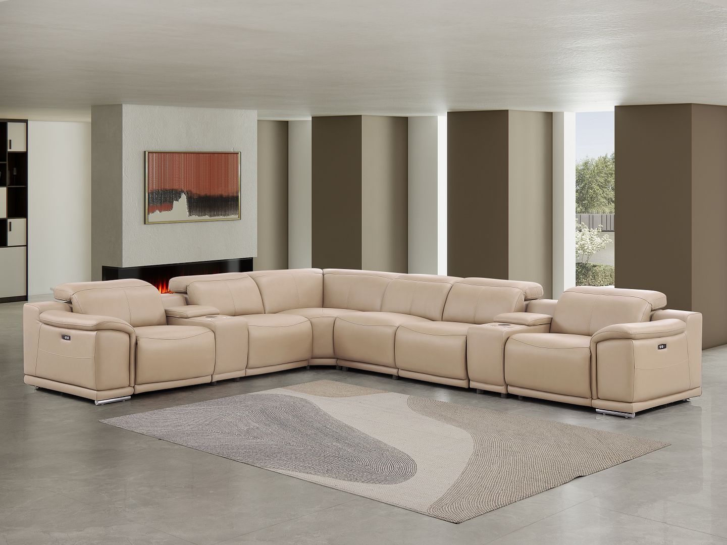 2679 8-Piece L-Shaped Power Reclining Sectional Sofa in Genuine Leather - 4 Recliners - Beige