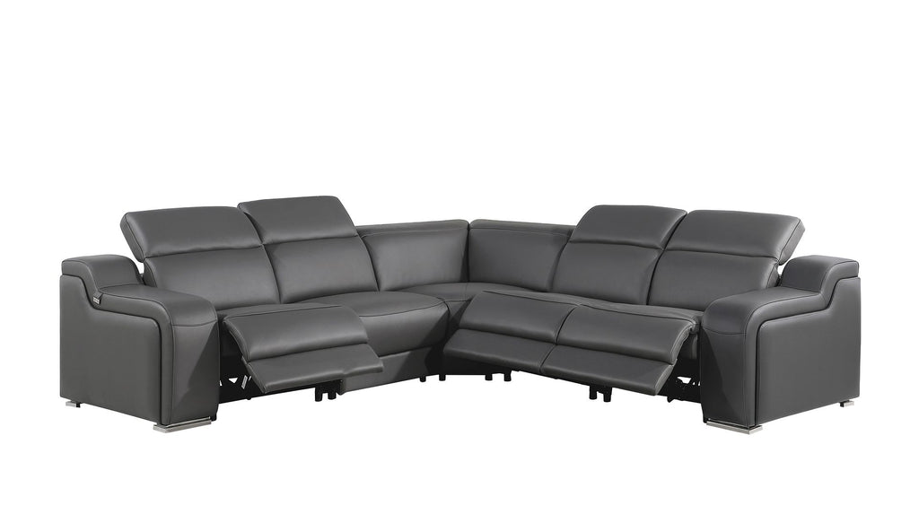 1116 Divanitalia 5-Piece L-Shaped Sectional Sofa in Top Grain Italian Leather with 3 Power Recliners & Power Headrests - Dark Grey - SKU 1116-DK-GREY-5PC-3PWR-SECTIONAL- GROUP - view 2
