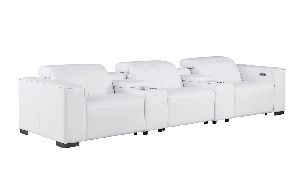 1208 Leather Sofa with 3 Power Recliners and Two Storage Consoles