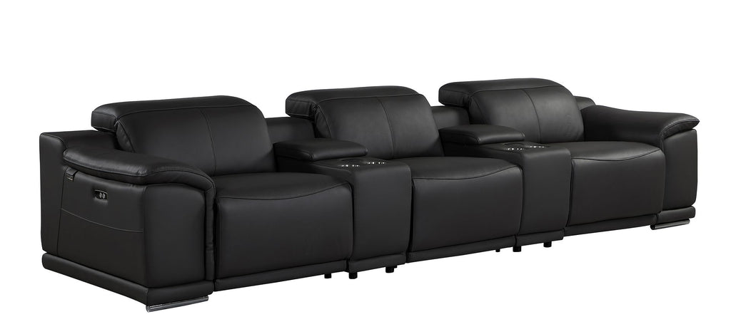 9762 Divanitalia 5-Piece Modular Power Reclining Sofa and Loveseat Set with 3 Power Recliners in Top Grain Italian Leather