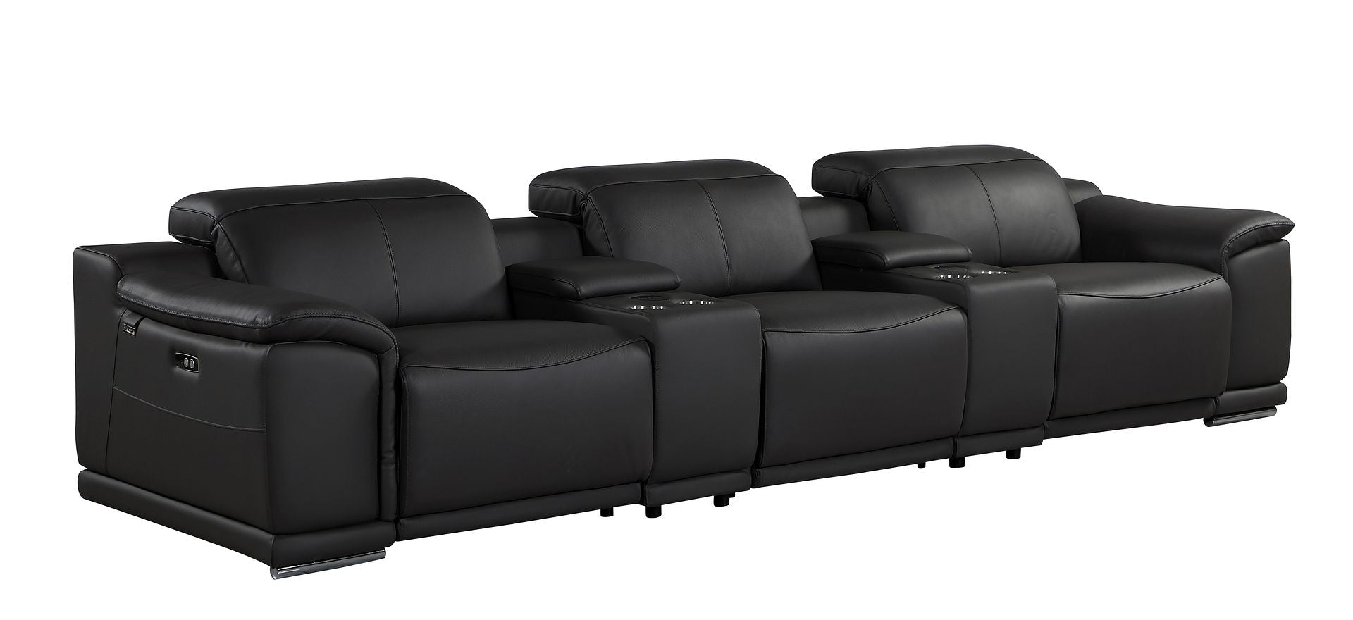9762 Divanitalia 5-Piece Modular Power Reclining Sofa and Loveseat Set with 3 Power Recliners in Top Grain Italian Leather