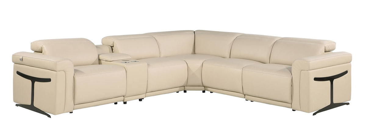 1126 Divanitalia 6-Piece L-Shaped Sectional Sofa in Top Grain Italian Leather with 3 Power Recliners & Power Headrests - Beige - SKU 1126-BEIGE-SEC-6PC-3PWR-SECTIONAL- GROUP - view 2