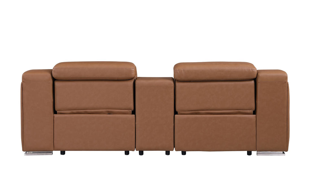 1116 Divanitalia 3-Piece Modular Power Reclining Console Loveseat in Top Grain Italian Leather with 2 Power Recliners & Power Headrests