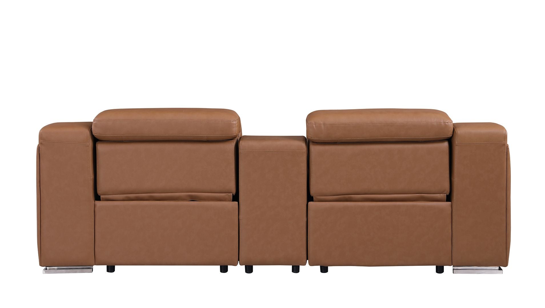 1116 Divanitalia 3-Piece Modular Power Reclining Console Loveseat in Top Grain Italian Leather with 2 Power Recliners & Power Headrests
