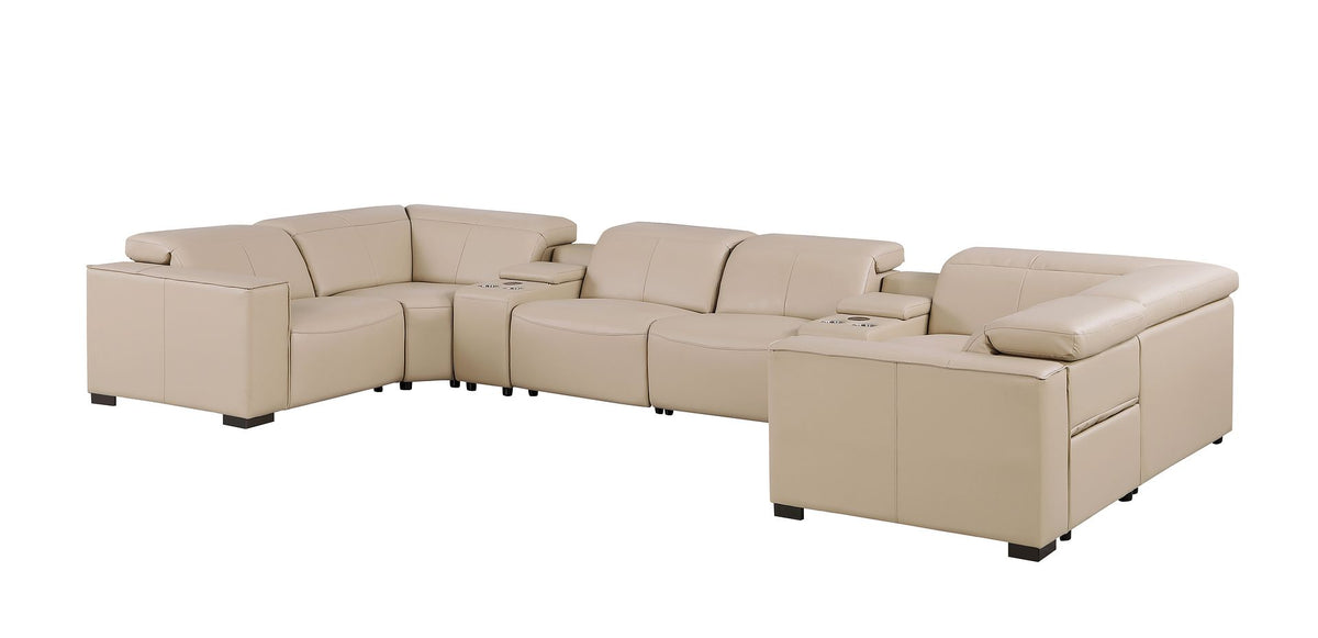1208 8 Piece U-Shaped Leather Sectional Sofa with 4 Power Recliners & Power Headrests - Beige - SKU 1208-BEIGE-8PC-4PWR-U-SECTIONAL-GROUP - view 5