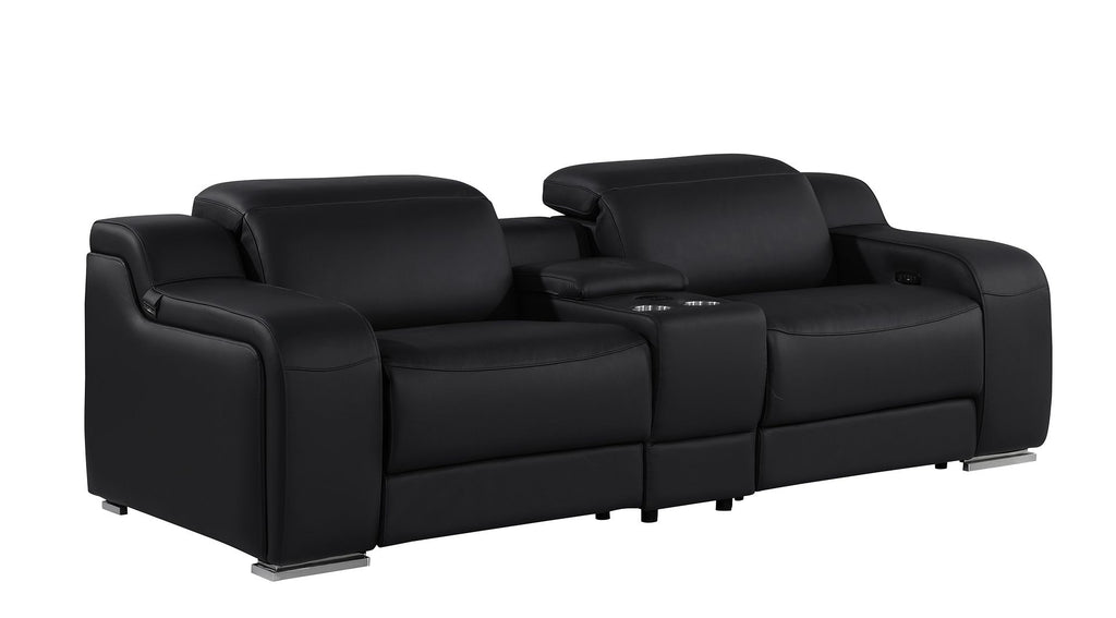 1116 Divanitalia 3-Piece Modular Power Reclining Console Loveseat in Top Grain Italian Leather with 2 Power Recliners & Power Headrests