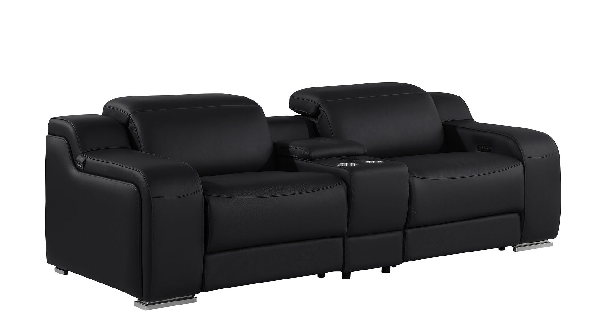 1116 Divanitalia 3-Piece Modular Power Reclining Console Loveseat in Top Grain Italian Leather with 2 Power Recliners & Power Headrests