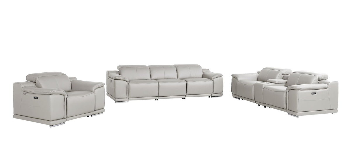 9762 Divanitalia 7-Piece Modular Power Reclining Sofa, Loveseat and Chair Set with 5 Power Recliners in Top Grain Italian Leather - Light Grey - SKU 9762-LT-GREY-7.5-HT-3PC - view 3