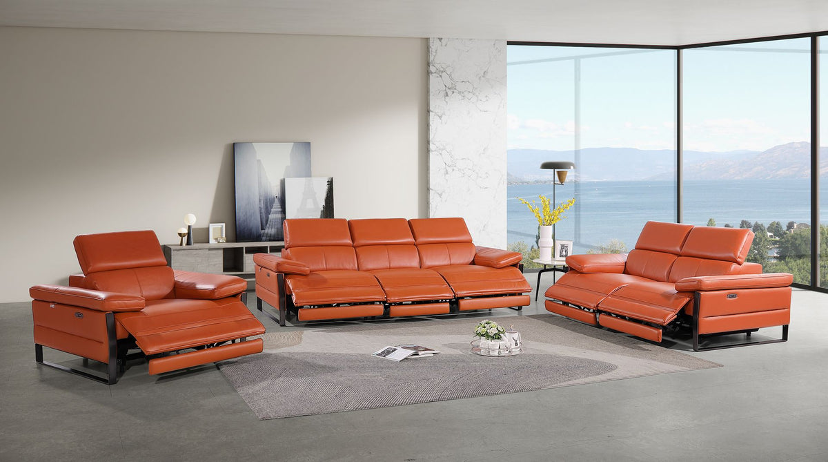 1246 Divanitalia Modular Power Triple Reclining Sofa, Loveseat, and Chair Set with Power Headrests - Top Grain Italian Leather - Camel - SKU 1246-CAMEL-6.6-HT-3PC - view 2