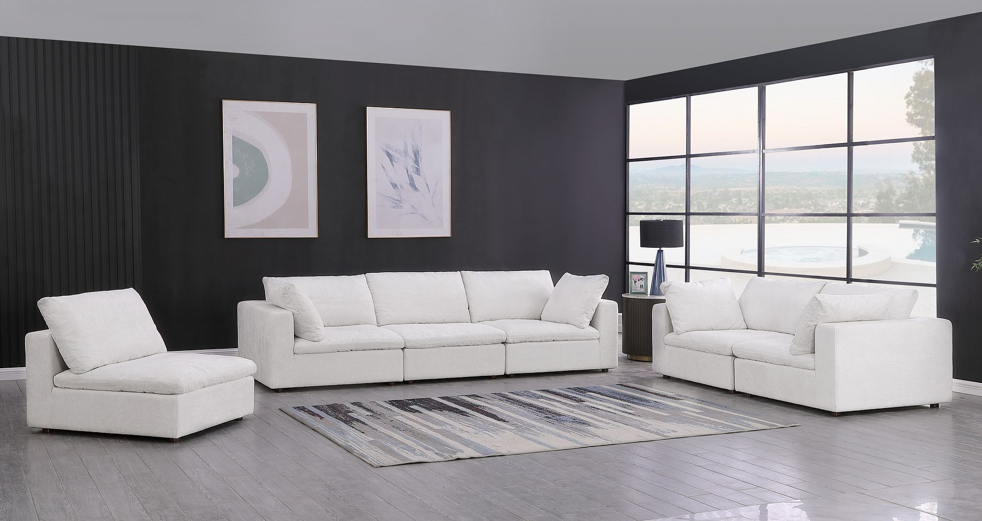1100 Divanitalia 3-Piece Sofa Set - Top-grain Italian Leather with Ottoman - Pearl