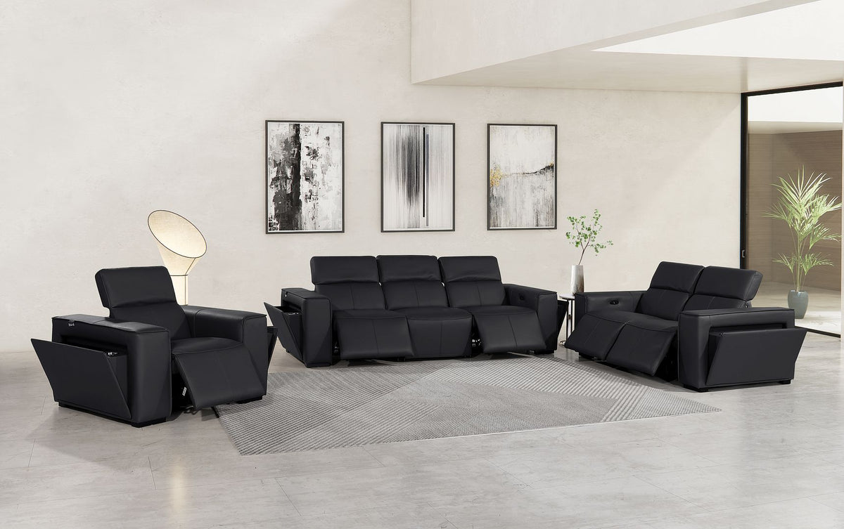 1224 Divanitalia 6-Piece Modular Power Reclining Sofa, Loveseat & Chair Set in Top Grain Italian Leather with 5 Power Recliners & Power Headrests - Black - SKU 1224-BLACK-6.5-HT-3PC - view 2