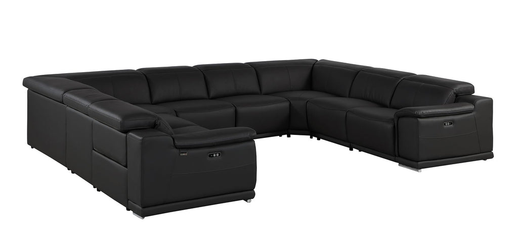 9762 Divanitalia 8-Piece U-Shaped Top Grain Italian Leather Sectional Sofa with 4 Power Recliners