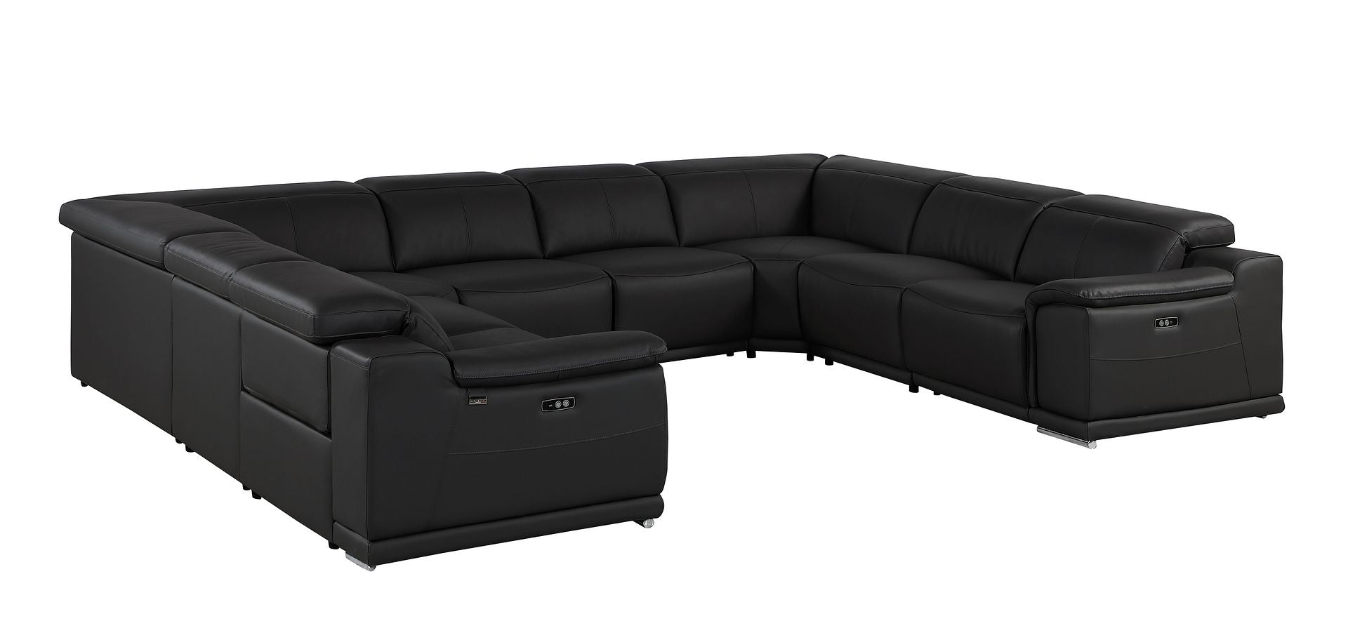 9762 Divanitalia 8-Piece U-Shaped Top Grain Italian Leather Sectional Sofa with 4 Power Recliners