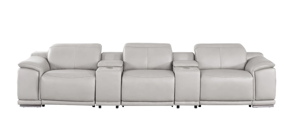 2679 Genuine Leather Sofa with 3 Power Recliners & Dual Storage Consoles