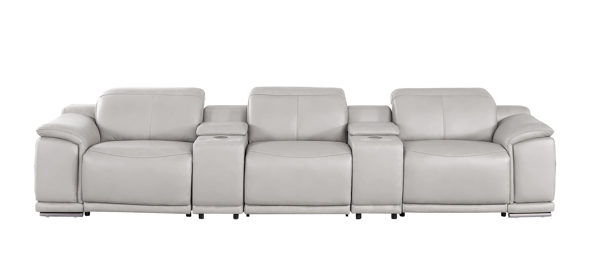 2679 Genuine Leather Sofa with 3 Power Recliners & Dual Storage Consoles