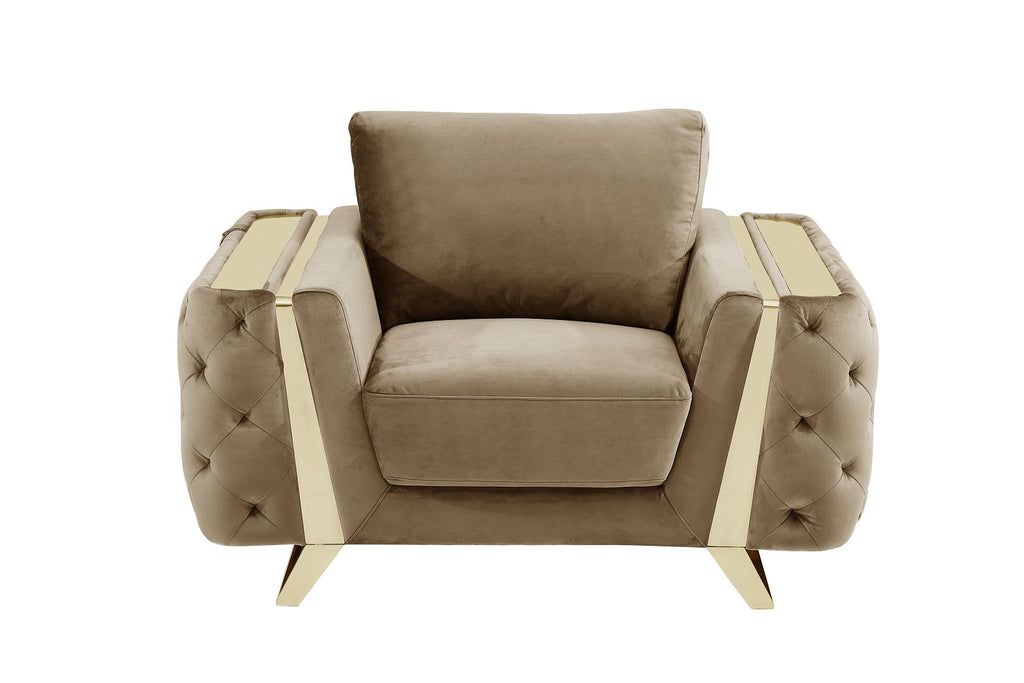 1051 Divanitalia Beige Chair in Velvet Fabric - Cream - SKU 1051-BEIGE-CH