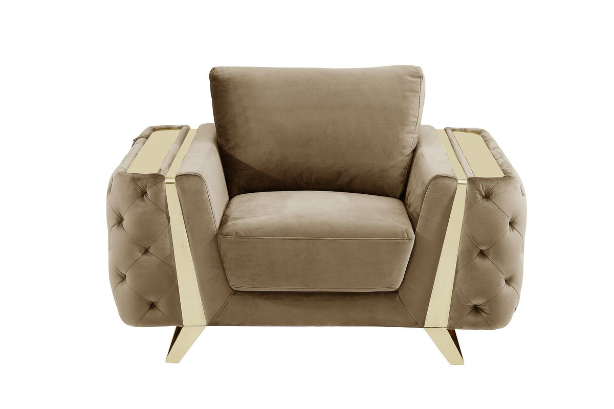 1051 Divanitalia Beige Chair in Velvet Fabric - Cream - SKU 1051-BEIGE-CH
