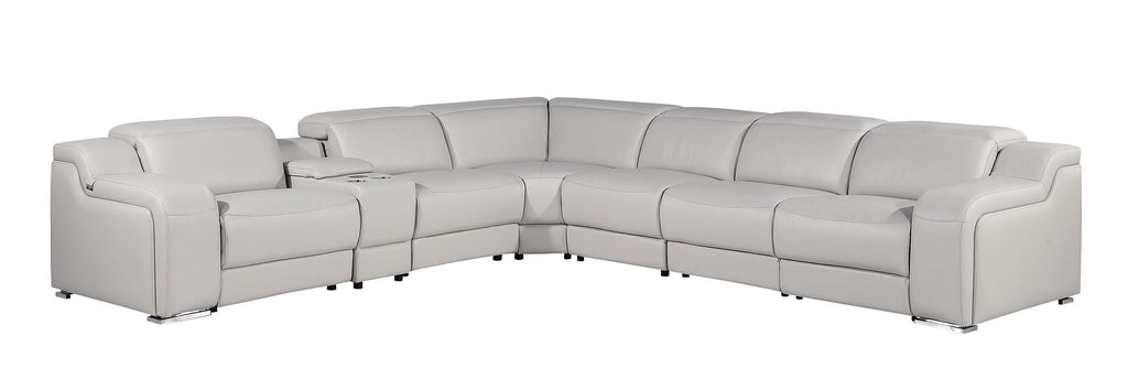 1116 Divanitalia 7-Piece L-Shaped Sectional Sofa in Top Grain Italian Leather with 3 Power Recliners & Power Headrests - Light Grey - SKU 1116-LT-GREY-7PC-3PWR-SECTIONAL- GROUP - view 2