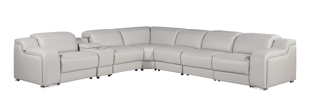 1116 Divanitalia 7-Piece L-Shaped Sectional Sofa in Top Grain Italian Leather with 3 Power Recliners & Power Headrests - Light Grey - SKU 1116-LT-GREY-7PC-3PWR-SECTIONAL- GROUP - view 2