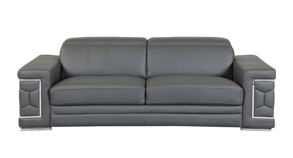 692 Divanitalia 2-Piece Sofa Set with Adjustable Headrest in Top-grain Italian Leather - Dark Grey - SKU 692- DARK GRAY 2PC (S/L) - GROUP - view 3