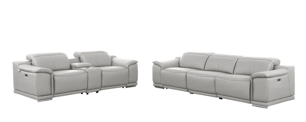 9762 Divanitalia 6-Piece Modular Power Reclining Sofa and Console Loveseat Set with 5 Power Recliners in Top Grain Italian Leather - Light Grey - SKU 9762-LT-GREY-6.5-HT - view 3