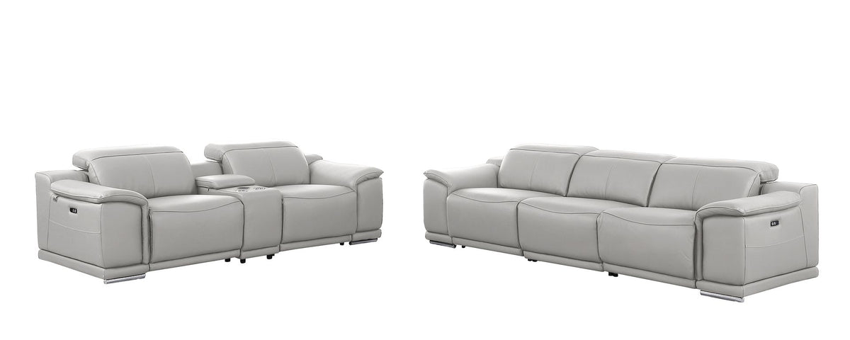 9762 Divanitalia 6-Piece Modular Power Reclining Sofa and Console Loveseat Set with 5 Power Recliners in Top Grain Italian Leather - Light Grey - SKU 9762-LT-GREY-6.5-HT - view 3