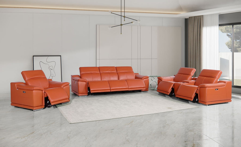 9762 Divanitalia 7-Piece Modular Power Reclining Sofa, Loveseat and Chair Set with 6 Power Recliners in Top Grain Italian Leather - Camel - SKU 9762-CAMEL-7.6-HT-3PC - view 2