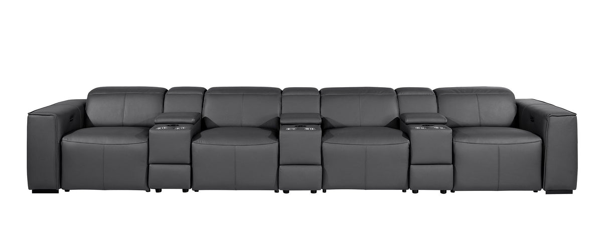 1224 Divanitalia 7-Piece Modular Power Reclining Sofa in Top Grain Italian Leather with 4 Power Recliners & Power Headrests - Dark Grey - SKU 1224-DK-GREY-S-7.4-HT - view 3