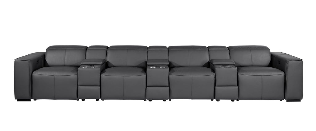 1224 Divanitalia 7-Piece Modular Power Reclining Sofa in Top Grain Italian Leather with 4 Power Recliners & Power Headrests