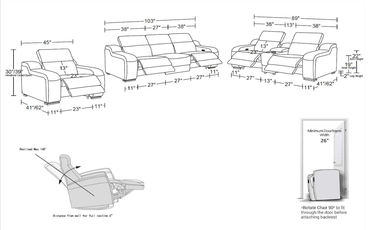 1116 Divanitalia 7-Piece Modular Power Reclining Sofa, Loveseat & Chair Set in Top Grain Italian Leather with 5 Power Recliners & Power Headrests - Dark Grey - SKU 1116-DK_GREY-7.5-HT-3PC - view 17