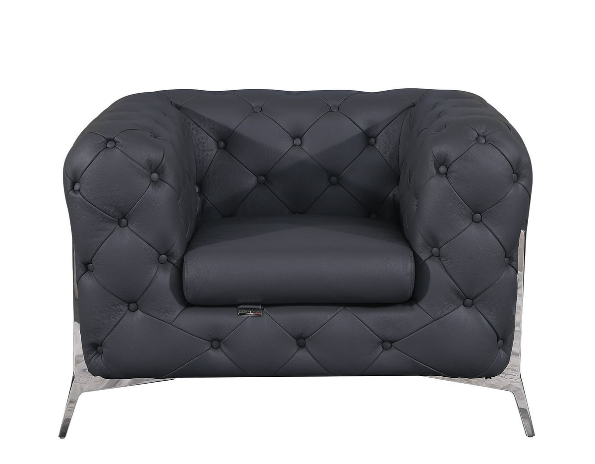 970 Divanitalia 3-Piece Sofa Set in Top-grain Italian Leather - Dark Grey - SKU 970- DARK GRAY 3PC (S/L/CH) - GROUP - view 5