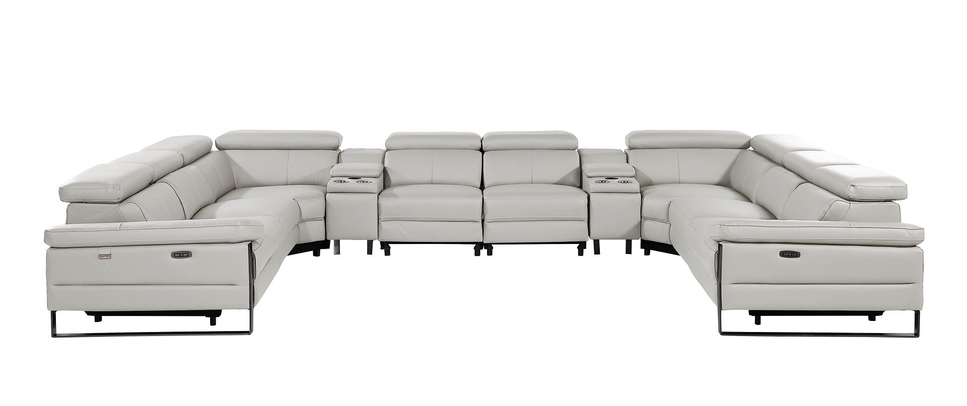 1246 Divanitalia 10-Piece U-Shaped Modular Power Reclining Sectional Sofa with 4 Power Recliners and Power Headrests - Top Grain Italian Leather
