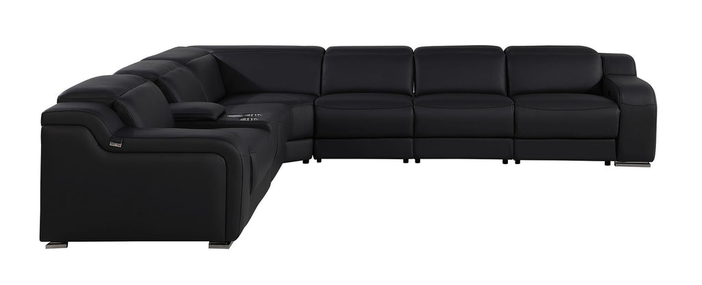 1116 Divanitalia 7-Piece L-Shaped Sectional Sofa in Top Grain Italian Leather with 3 Power Recliners & Power Headrests - Black - SKU 1116-BLACK-7PC-3PWR-SECTIONAL- GROUP - view 5