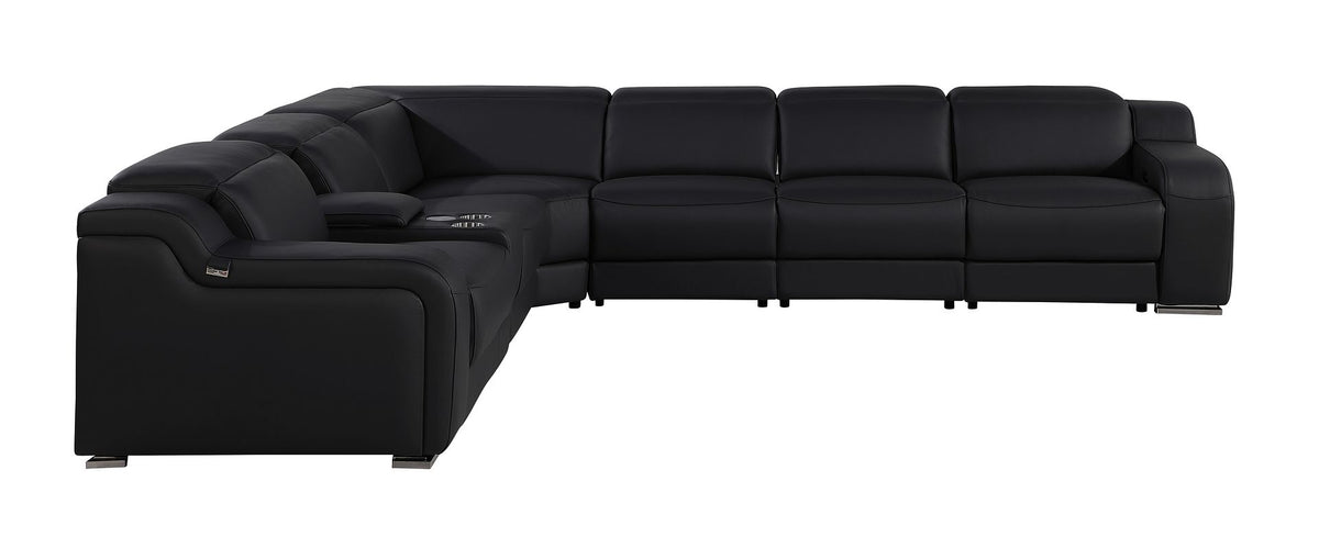 1116 Divanitalia 7-Piece L-Shaped Sectional Sofa in Top Grain Italian Leather with 3 Power Recliners & Power Headrests - Black - SKU 1116-BLACK-7PC-3PWR-SECTIONAL- GROUP - view 5