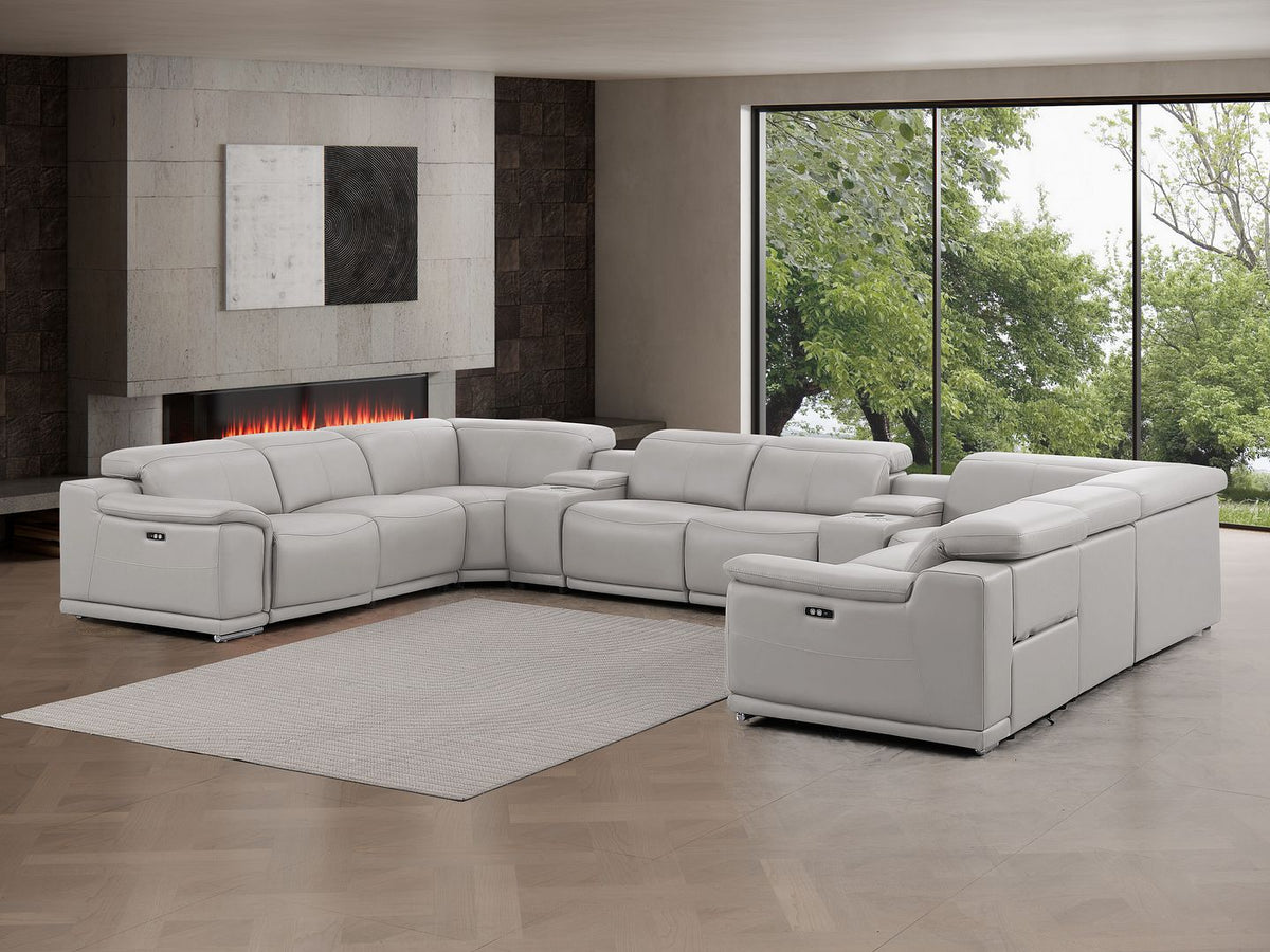 2679 10-Piece U-Shaped Power Reclining Sectional Sofa in Genuine Leather - 4 Recliners - Light Grey - SKU 2679-LT-GRAY-10PC-4PWR-U-SECT