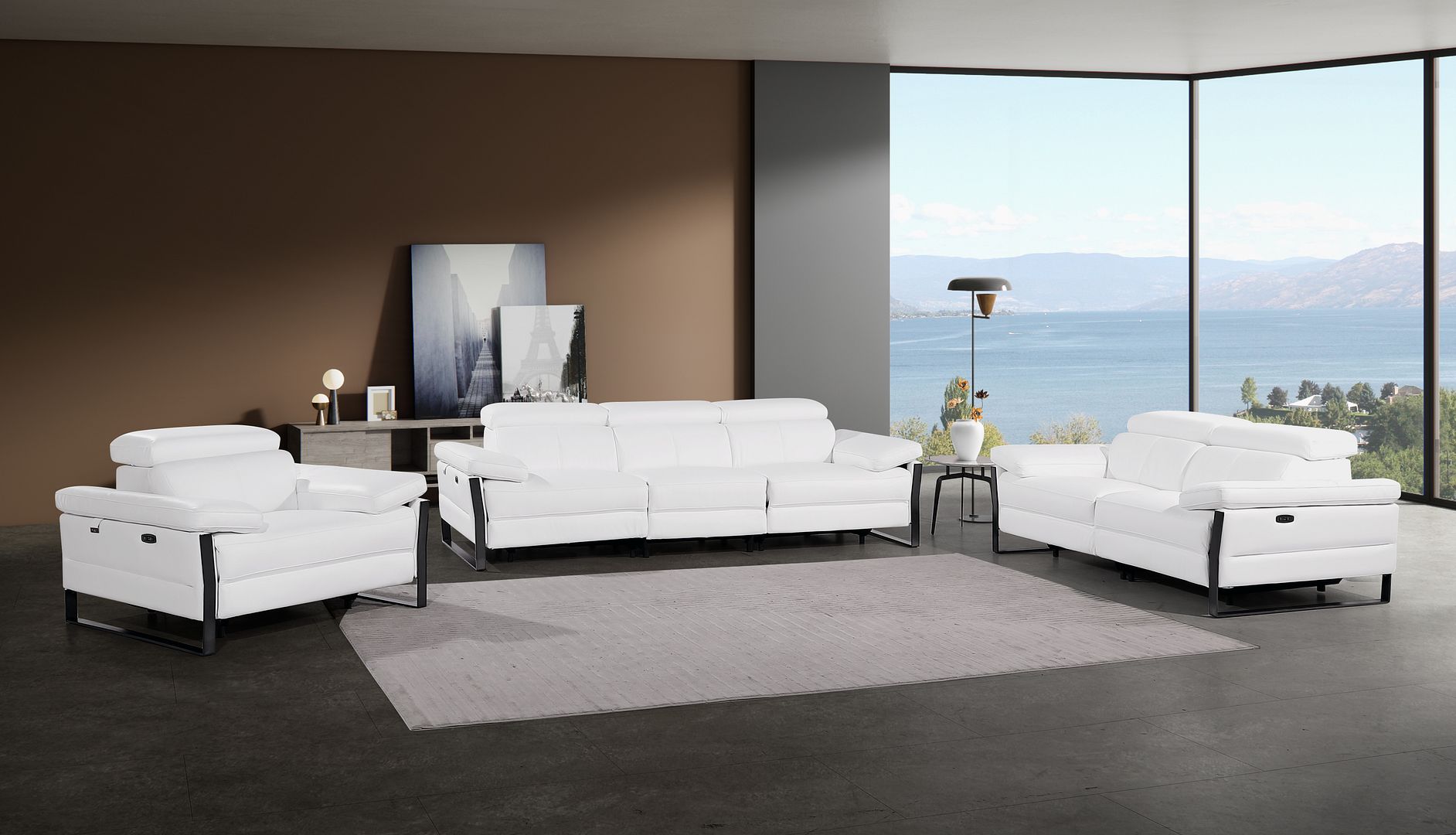 1246 Divanitalia Modular Power Dual Reclining Sofa, Loveseat, and Chair Set with Power Headrests - Top Grain Italian Leather - White - SKU 1246-WHITE-6.5-HT-3PC