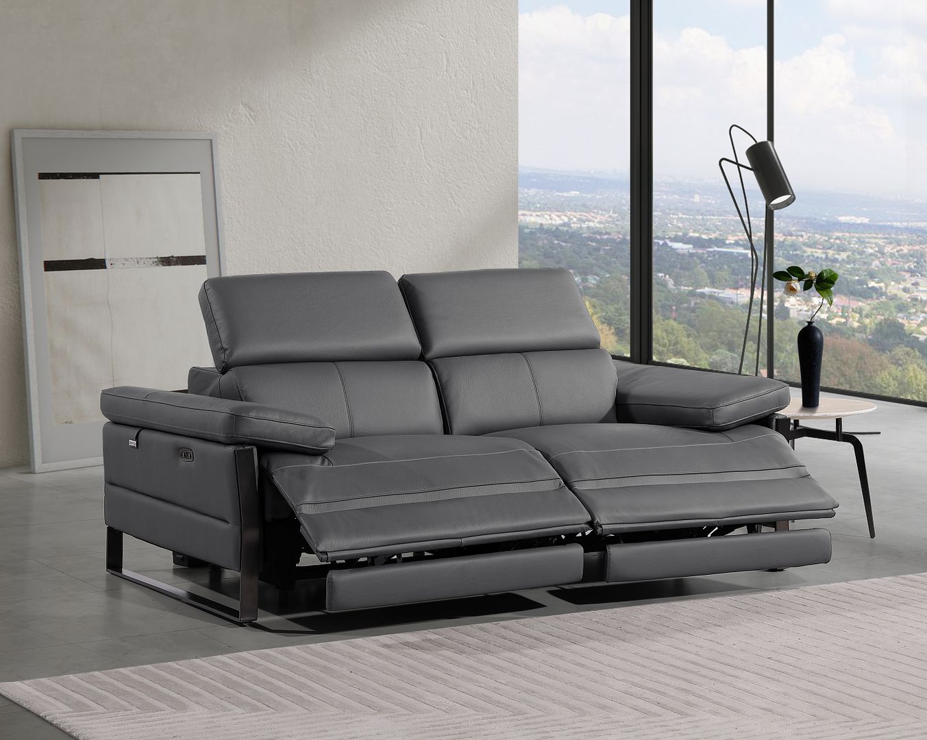 1246 Divanitalia Top Grain Italian Leather Loveseat with Power Headrest