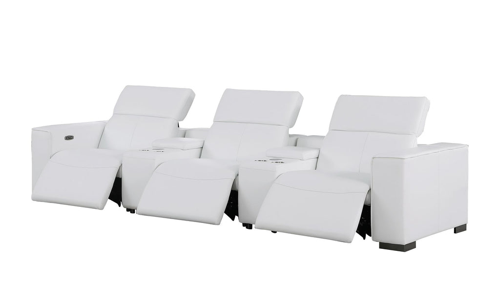 1208 Leather Sofa with 3 Power Recliners and Two Storage Consoles