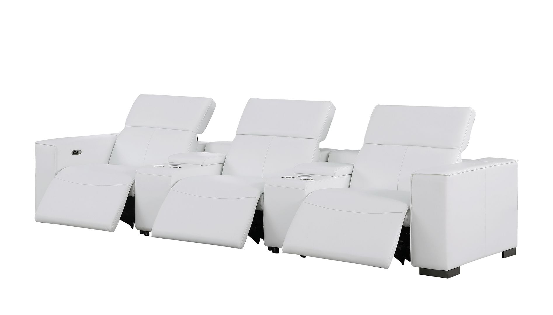 1208 Leather Sofa with 3 Power Recliners and Two Storage Consoles